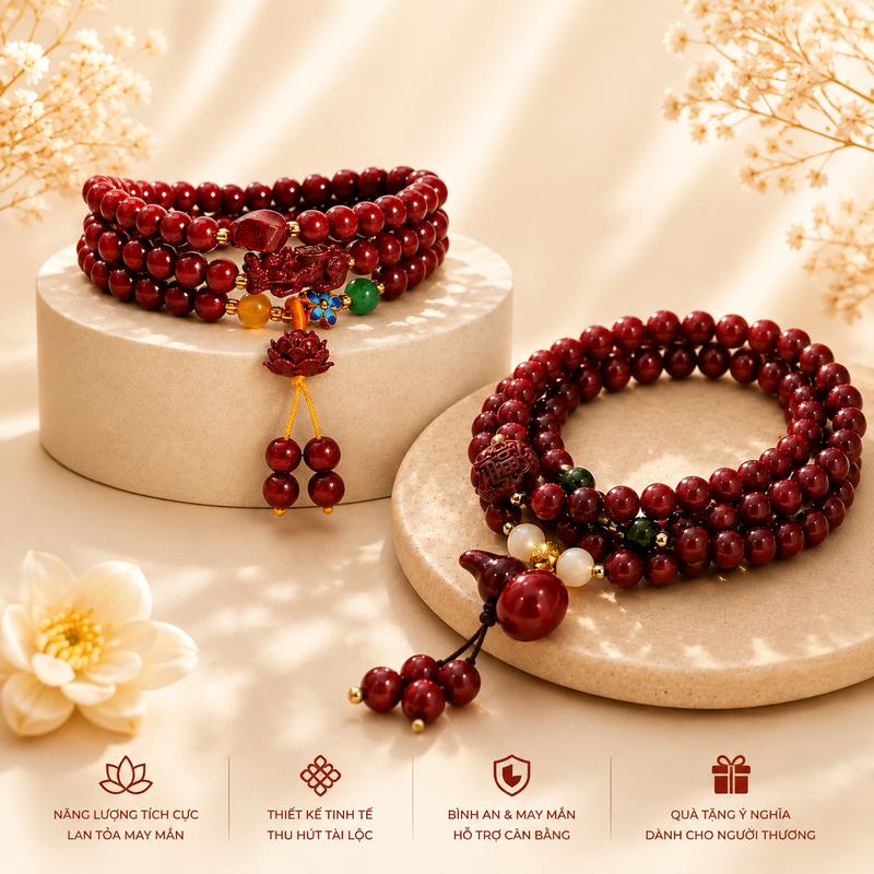 Vòng tay/vòng cổ chuỗi hạt đỏ charm đa dạng phù hợp cho cả nam và nữ, bền bỉ…