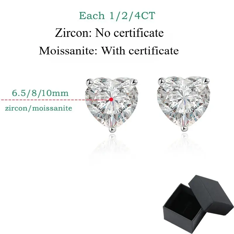 Smyoue 1CT 2CT 4CT Heart Cut Moissanite Stud Earrings for Women Lu ury Q lity Lab Diamond S925 Sterling Si er Bride Jewelry