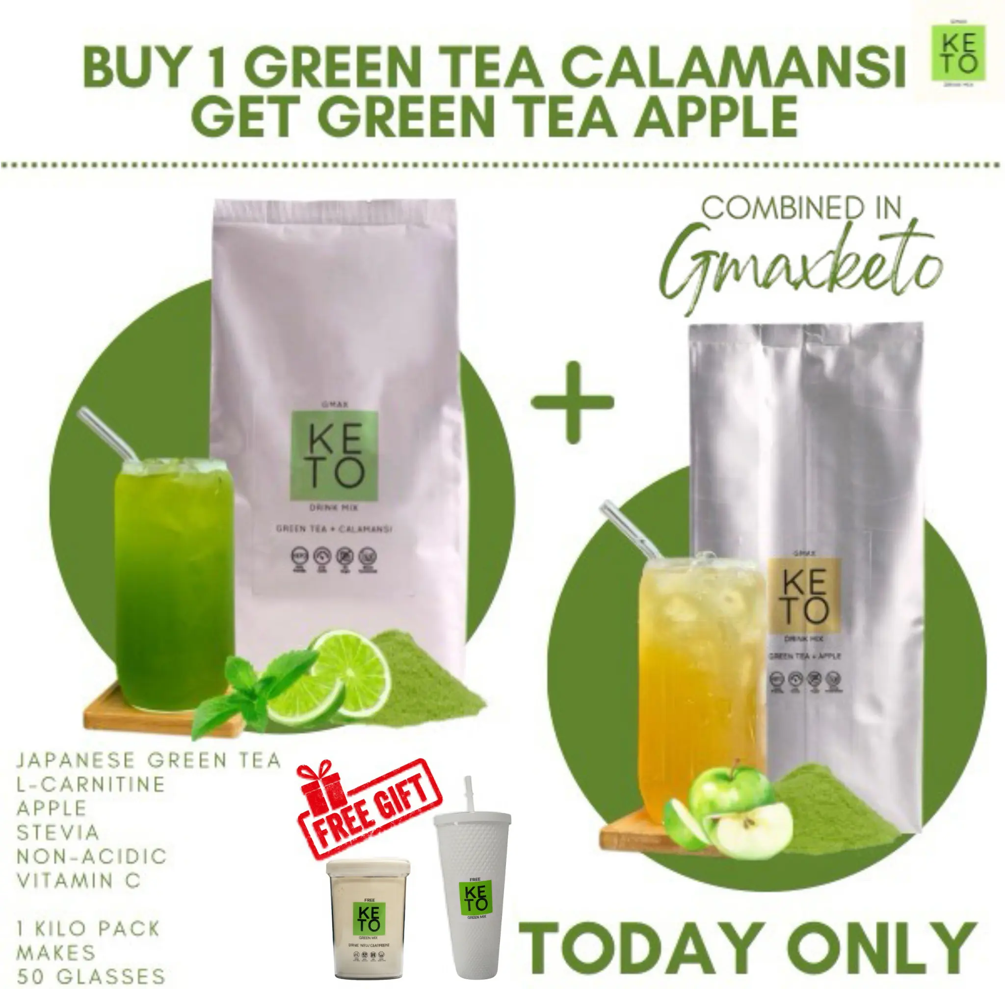 l-carnitine drinks philippines Gmax keto Green Tea DUO Bundle Pack with Calamansi & Apple Powder DRINK -  Organic Beverage, Free Tumbler/CANISTER, VITAMIN C, NO SUGAR, STEVIA, L- CARNITINE, FREE SHIPPING