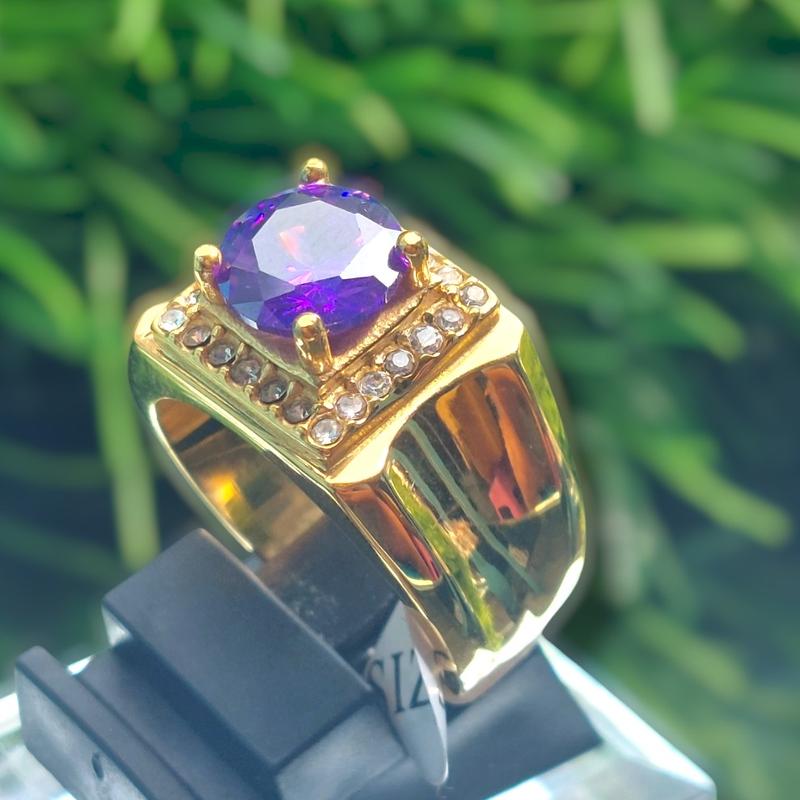 Cincin pria batu mata kecubun9 ungu ring titanium gold dan silver 5