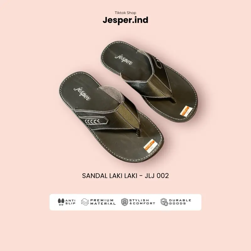 Sandal laki laki kulit sintetis jepit anti slip hitam - JLJ 002