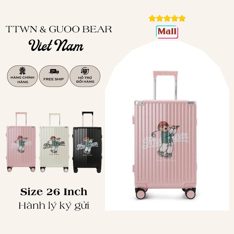  TTWNBEAR Chính Hãng Vali Bo Góc Họa Tiết Gấu In Trên Chữ  Size 26 Inch TN7045 