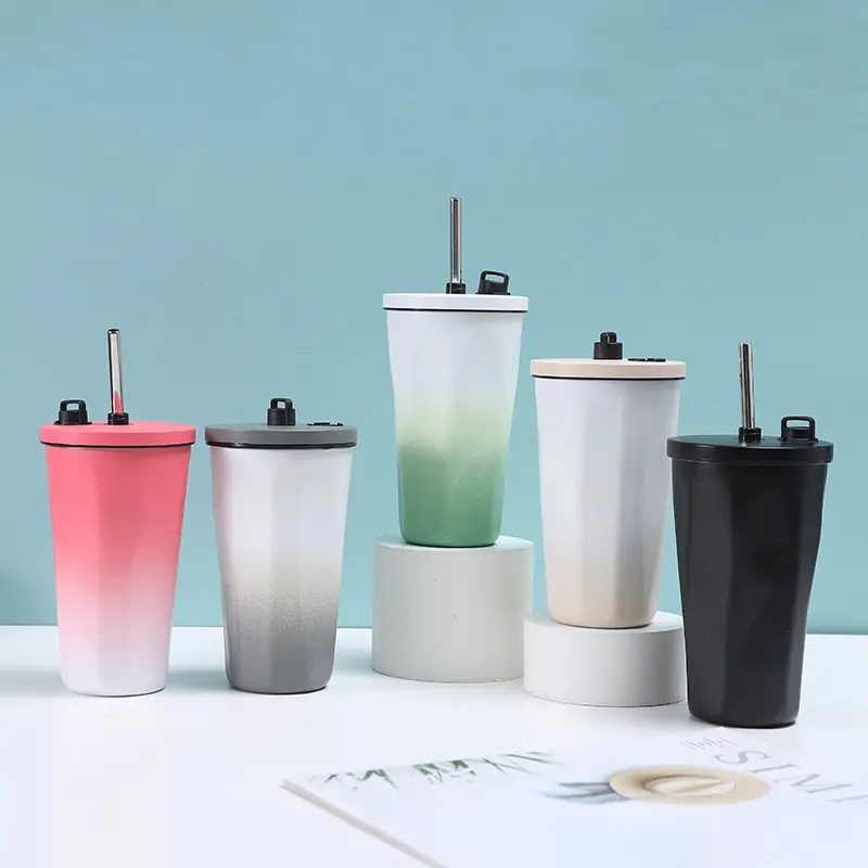 Amazon's latest outdoor sports water cup insulated cup 304 stainless steel insulated diamond cup gradient portable portable cup large capacity coffee cup with straw 600ml vacuum tumbler