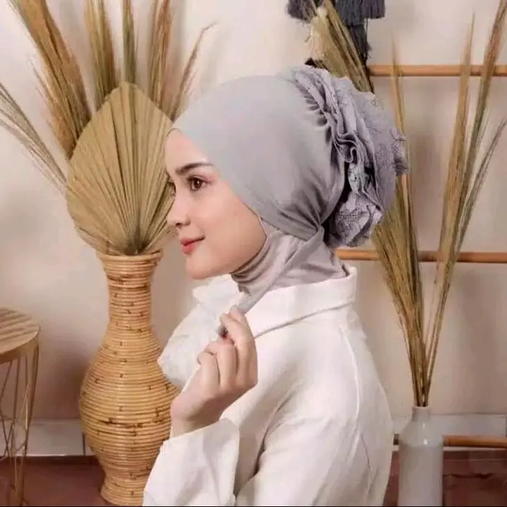Ciput topi Cepol Turki Renda Brokat Dalaman Jilbab Kerudung seruty turkey coklat 2