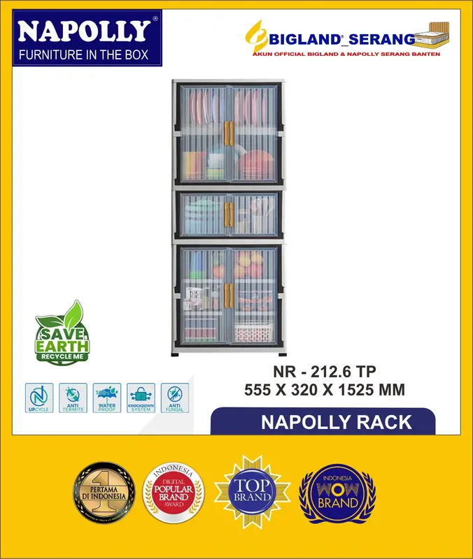 Napolly Lemari Rak Piring 6 Susun NR-212.6 TP Plastik Polypropylene Anti Rayap & Jamur Furniture Minimalis Estetik 0
