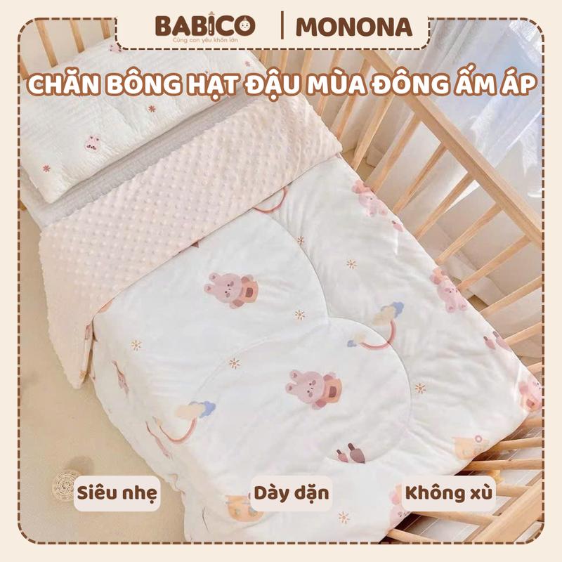 Chăn Bông Hạt Đậu Monona Cao Cấp Họa Tiết Gấu Thỏ Mềm Mại Ấm Áp Chăn Mùa Đông Hàn Quốc Cho Bé KT 130x110cm
