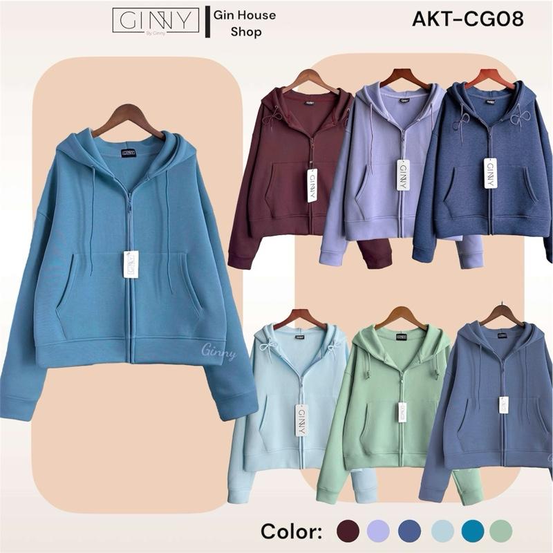 Gin House Shop Áo Khoác Thun Nữ Tage CG08 Hoodie Zip Form Dễ Thương Màu Sắc Pastel Thoáng Mát Dễ Phối Đồ Đi Học Đi Làm Đi Chơi Chất Liệu Cotton Lạnh Mát Mềm Top Jacket Nữ Women AKT-CG08