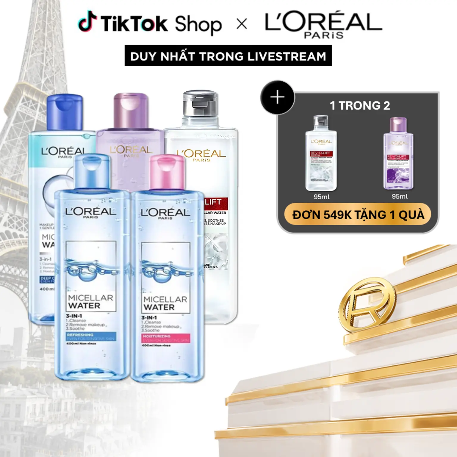 [BÁN CHẠY] Nước tẩy trang làm sạch sâu, loại bỏ bụi bẩn& trang điểm 3-in-1 L'Oreal Paris Micellar Water 400ml