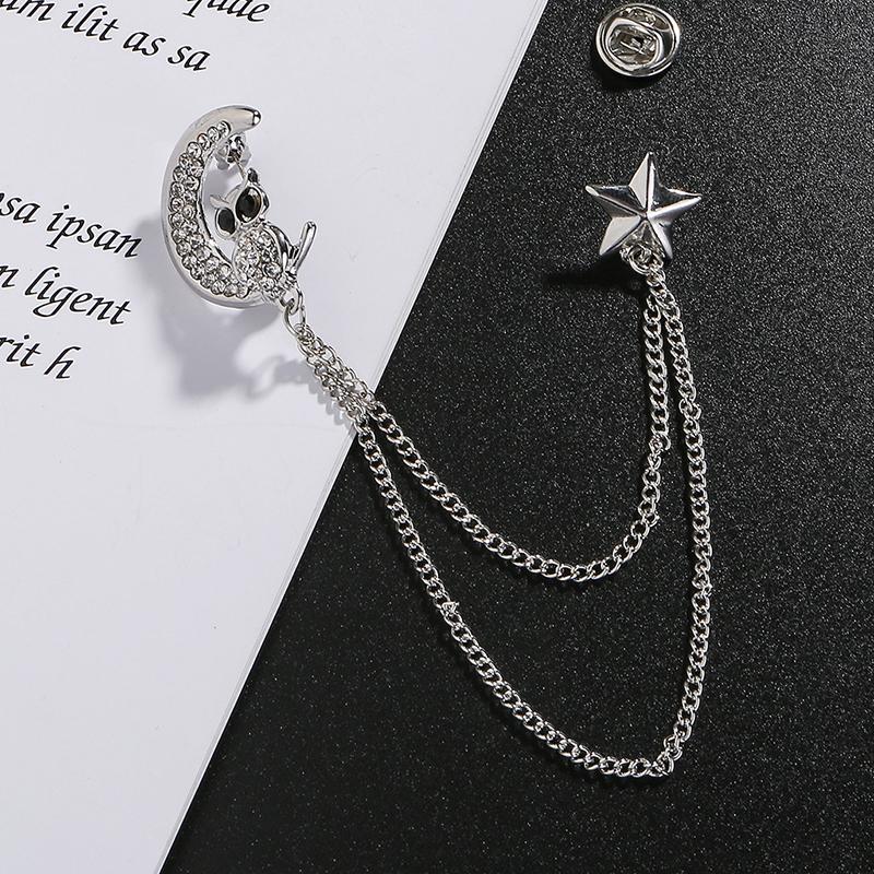 Ghim Cài Ve Áo Thanh Lịch Cho Nam, Huy Hiệu Có Dây Xích, Trâm Cài Hình Cú Cho Bộ Đồ, Tuxedo, Ngôi Sao, Mặt Trăng, Ramadan, Corsage, Cổ Áo 3