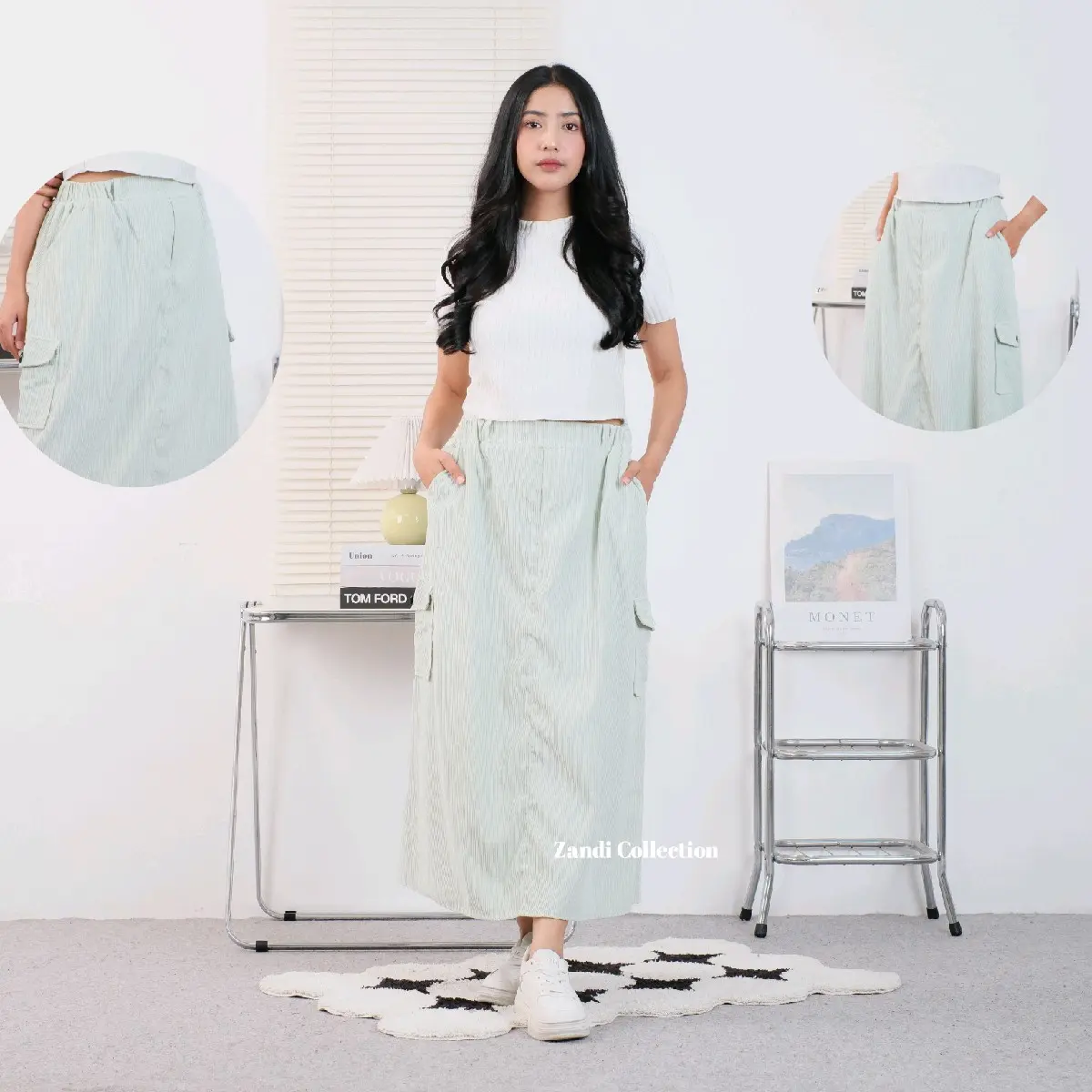Silva Rok Skirt Cargo Corduroy - Rok Cargo Corduroy Wanita - Rok Cargo Polos  Basic Wanita Korean Style - Zandi Collection