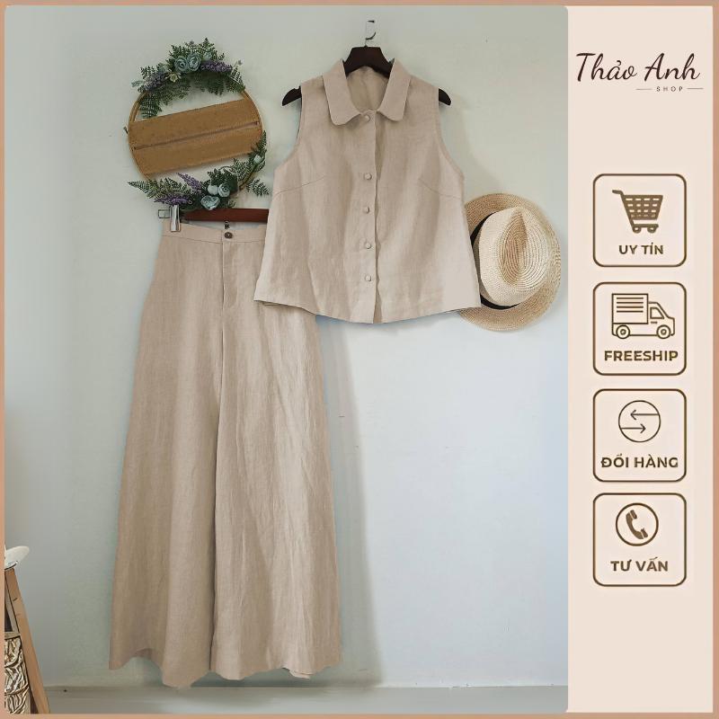 Bộ đồ đũi nữ, áo sát nách, quần dài cạp thun sau, chất liệu đũi cao cấp, sang trọng, thoáng mát, mã B81