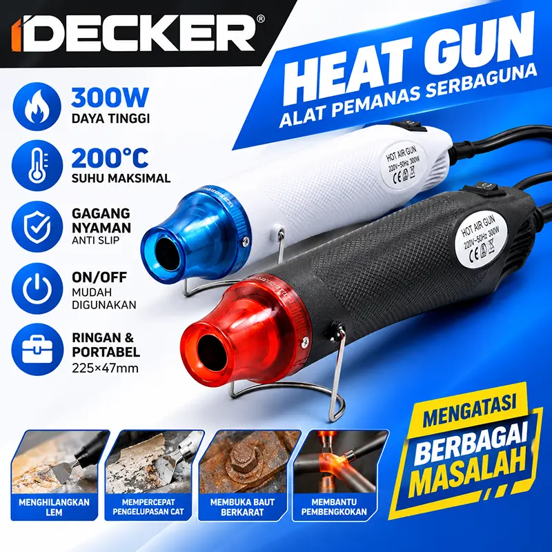 Heat Gun Mini 300W Hot Air Gun Electric Alat Pemanas Serbaguna 220V untuk Stiker Vinyl Kaca Film Plastik PVC