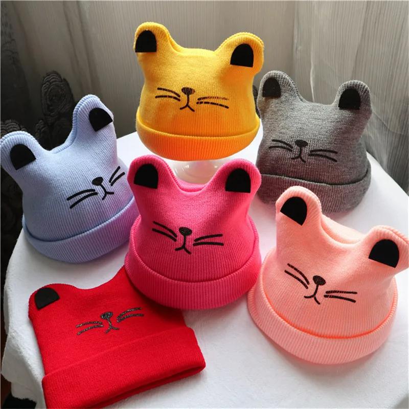 Topi Musim Sejuk, Bayi Comel, dengan Telinga Kucing Kartun, Topi ...