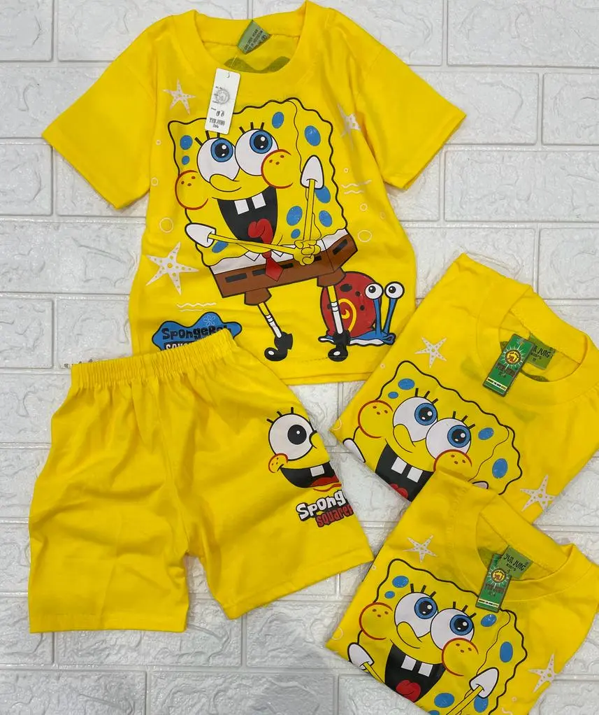 BAJU FASHION SETELAN ANAK MOTIF SPONGEBOB CELANA PENDEK