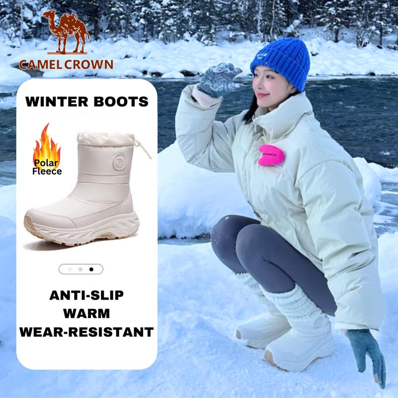 Camel Crown Giày bốt đi tuyết ngoài trời mùa đông cho nữ Plus nhung ấm áp chống thấm nước chống trượt cổ cao F24C026613