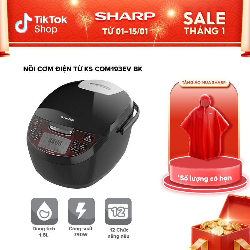 Nồi Cơm Điện Tử Sharp KS-COM193EV-BK 1.8L Nấu cơm và 11 Chức năng nấu Màn LCD Lòng nồi 3 lớp