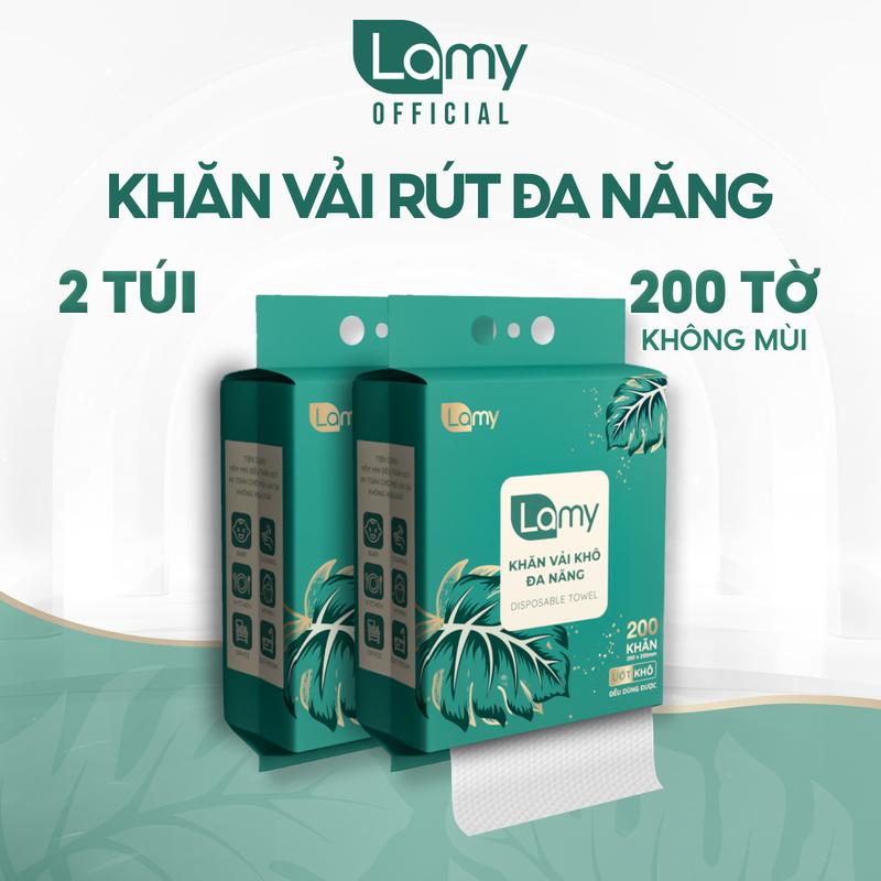 [Freeship] Combo 2 túi khăn mặt khô đa năng Lamy cao cấp 200 tờ dùng làm sạch da mặt Làm Đẹp Da