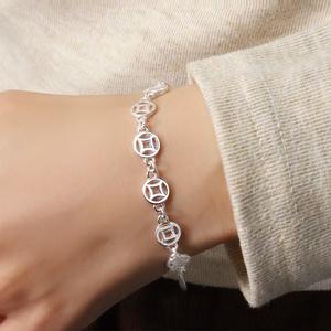 Dây tay đồng tiền may mắn - bạc 925-Phong cách giản dị tinh tế - Tặng quà ý nghĩa cho bạn gái