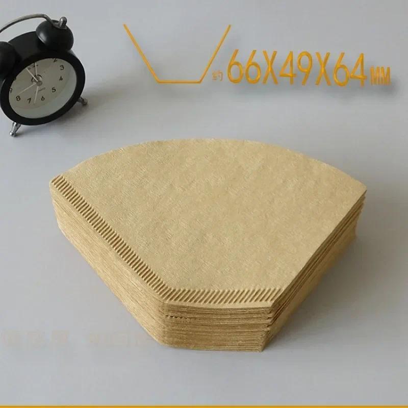 100 Pcs Wooden Original Hand Drip Paper Coffee Filter Espresso Coffee Filters Fan Shaped 102 Boiling Drip Pot Mesh Cone V60 Filter Paper Tea 0