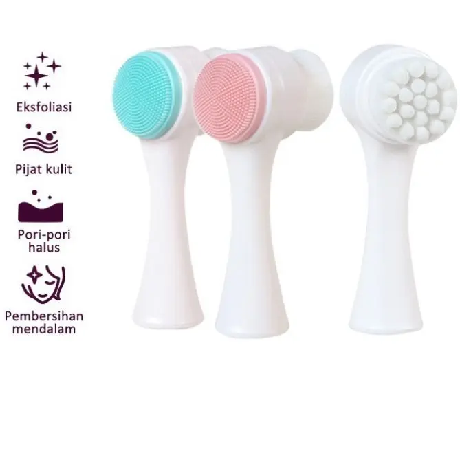 LH Alat Cuci Muka 2 Sisi Pembersih Wajah Silikon Brush Facial Brush Silikon 2in1 Alat Pembersih Pemijat Muka Silicone Halus 7