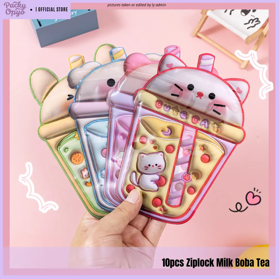 10PCS  Milk Boba Bubble Tea Cup 3D Bubble Tea Lucu Kantong Kemasan Praktis Ziplock Travelkit