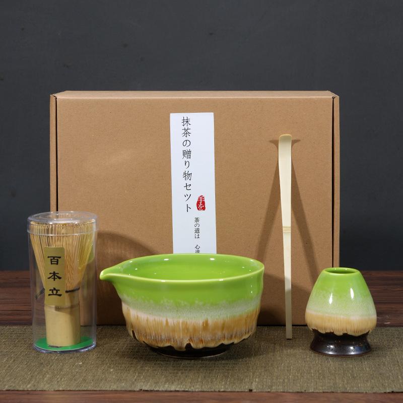 Bộ Dụng Cụ Pha Matcha Nhật Bản 4 Món – Bát Chawan Gốm, Chổi Tre Chasen, Thìa…