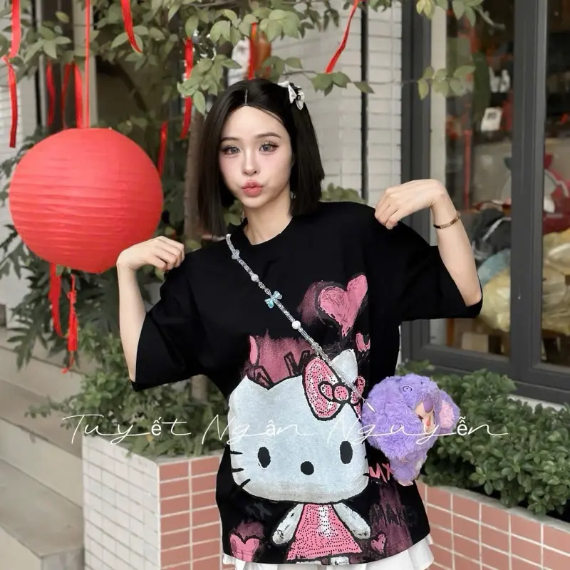 [LUCY STORE HN] A18 Áo phông hình kitty dễ thương chất cotton 2 chiều cho nữ