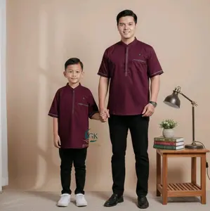 Dailycloth TERBARU Baju Koko kurta Pakistan Lengan Pendek Warna Burgundy   Pria