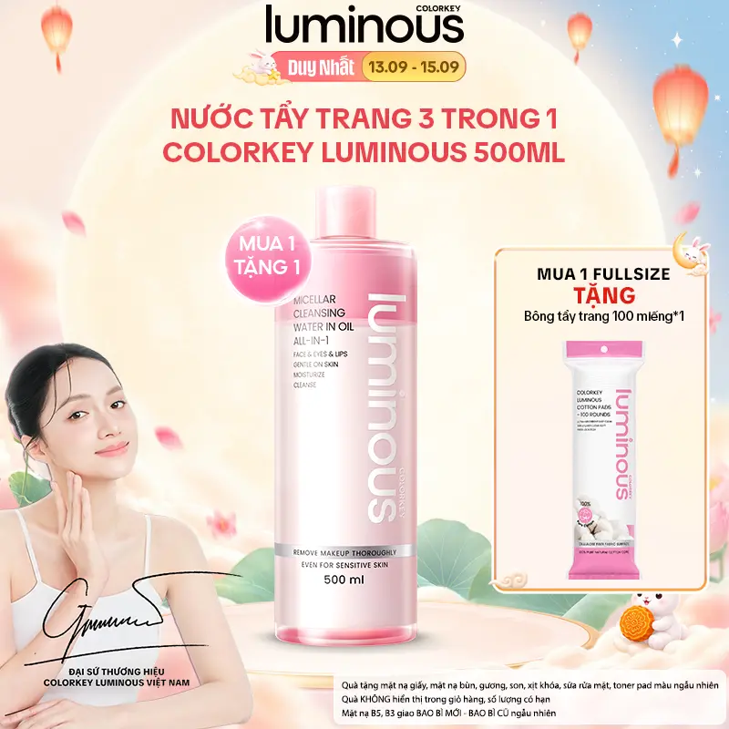 BIG SIZE Nước Tẩy Trang Colorkey Luminous Dịu Nhẹ Và Làm Sạch All-in-1 Micellar Cleansing Water In Oil