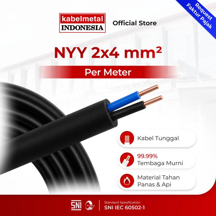 Gambar Kabel NYY 2x4 mm Per Meter kabelmetal INDONESIA - Tufur Outdoor Kawat Tembaga Tunggal PVC Hitam Listrik KMI SNI dari Kabelmetal Indonesia Kota Administrasi Jakarta Timur Tokopedia