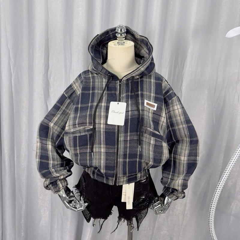 ￼Áo Khoác Sơ mi sọc caro nỉ mềm mịn có nón logo Bo Chun Dáng Ngắn CRTOP có 6 màu áo  khoác  nỉ  nữ  dày  dặn