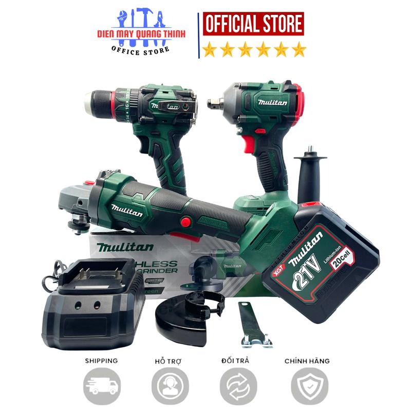  Combo 3 MULITAN Máy Mài 5510  Máy Siết M21V-380  Máy Khoan 10Ly 3369 + 1 Pin 20cell - Động Cơ Không Chổi Than Chân Pin Phổ Thông 