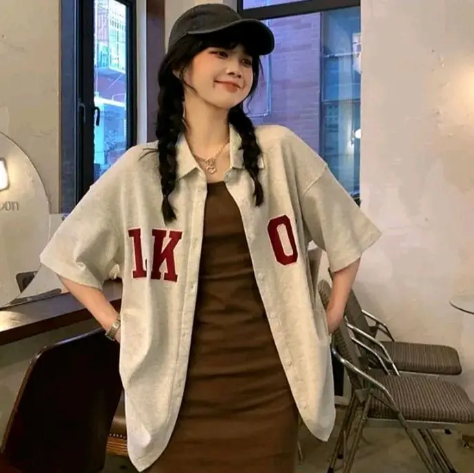 Yoohui cs022 baju retro lengan pendek kemeja wanita mantel lengan pendek wanita mantel musim panas 4