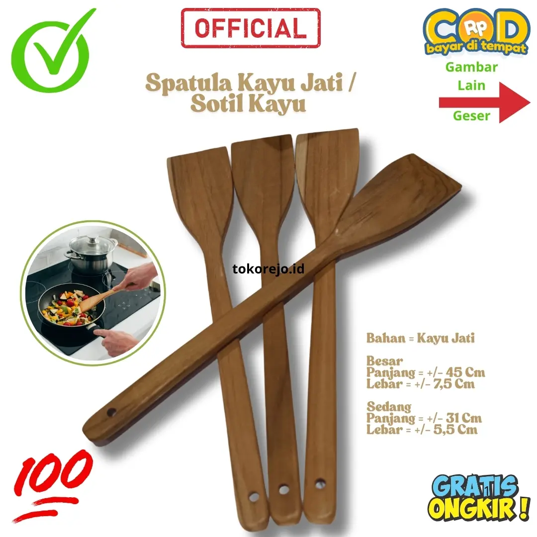 Spatula Kayu Jati Asli (Ecer), Tahan Panas Kualitas Premium