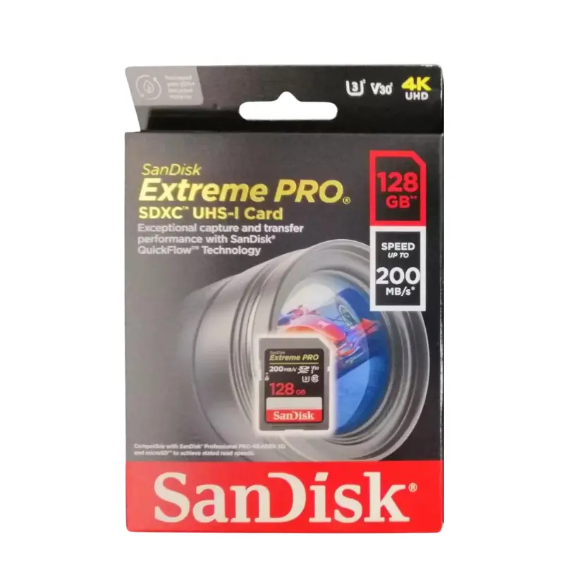 SANDISK Extreme PRO SDXC 128GB 200 MB/s UHS-1 C10 U3 V30 UHD 4K 1