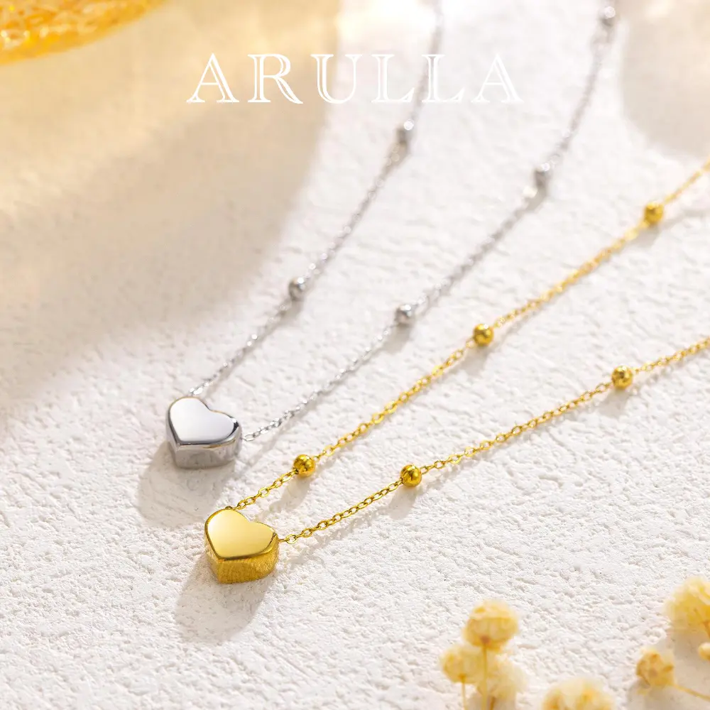 Vòng Cổ Hạt Tròn Tối Giản, Arulla, Làm Bằng Thép Titan, Vòng Cổ Trái Tim, Chống Phai Màu, Thân Thiện Với Vòi Hoa Sen, Dây Chuyền Xương Đòn