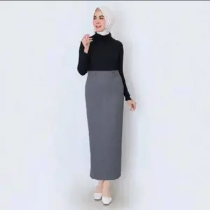 Rok Span Panjang - Rok span rempel Wanita Kerja kantor formal bahan Semi woll Kualitas premium Rok Span Formal Rampel Belah Belakang resleting Kantor Tebal Nyaman Panjang Rempel Hitam