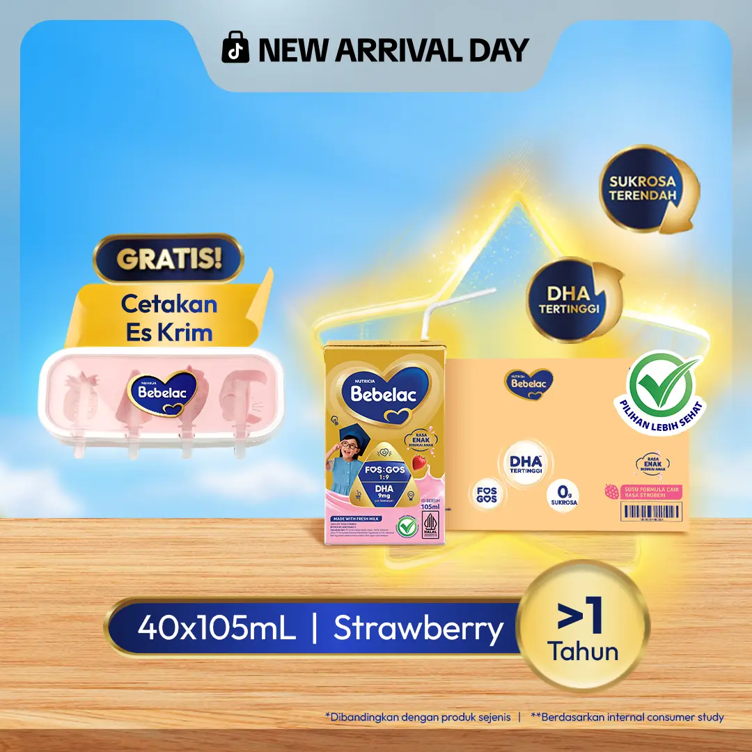 [BARU] Bebelac Susu Formula Cair Rasa Strawberry 105ml x 40 (1 Karton) + Cetakan ice cream