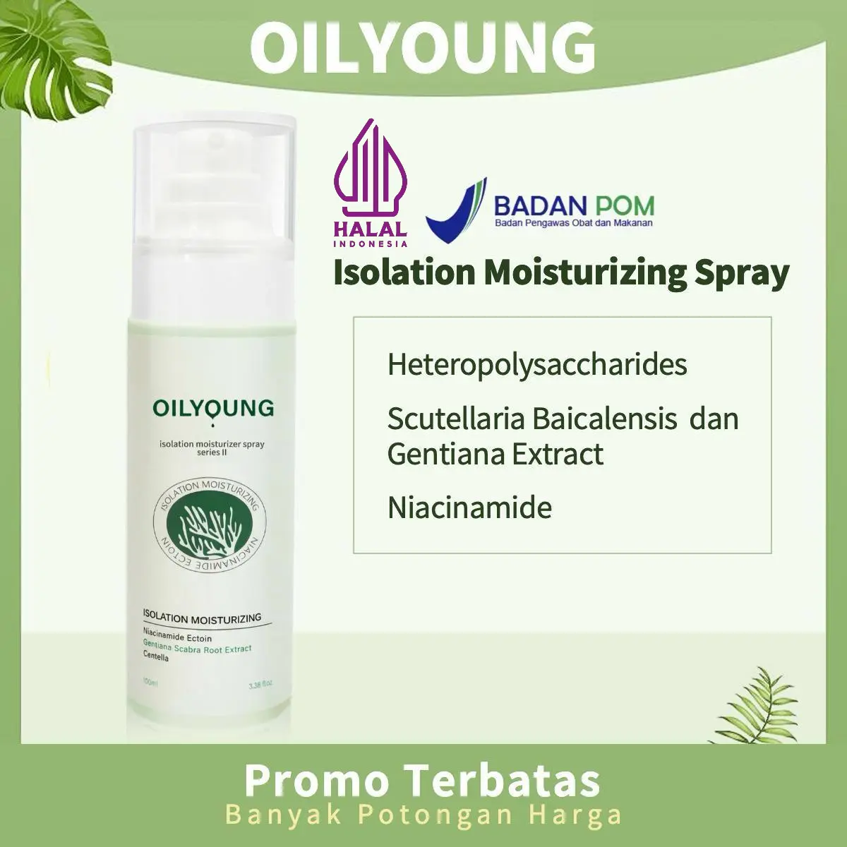 OILYOUNG Isolation Moisturizing Spray Niacinamide - Skin Brightening, Hydrating, Moisturizer- Toneup Kulit Kusam [BPOM][HALAL]