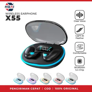HQAi X55 Headset Bluetooth Nirkabel Sejati dengan Mikrofon Kontrol Tombol Tekan Kualitas Suara Tinggi Peredam Kebisingan Headset Tidur Umur Sangat Panjang