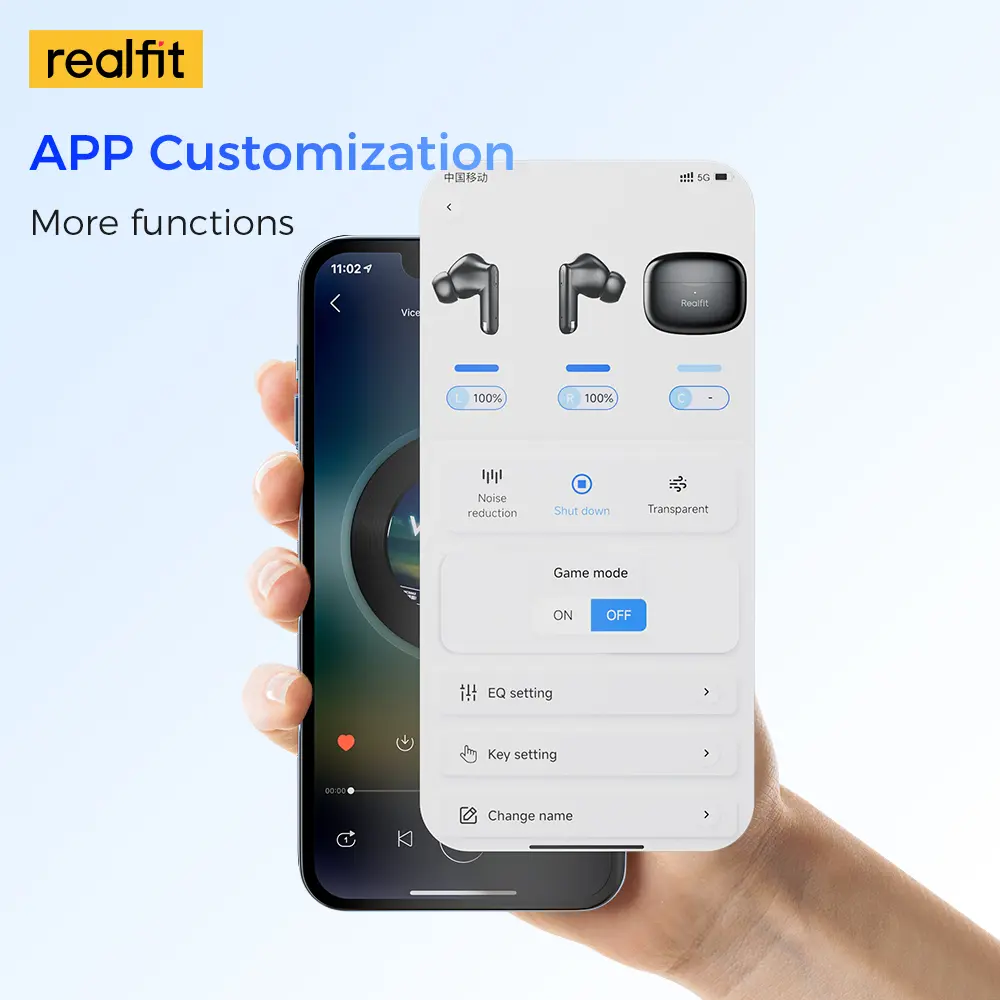 Tai nghe Bluetooth, Realfit F3, Khử tiếng ồn -38dB, Tai nghe thể thao, Âm thanh không gian 360 °, Âm trầm tốt | BigBuy360 - bigbuy360.vn