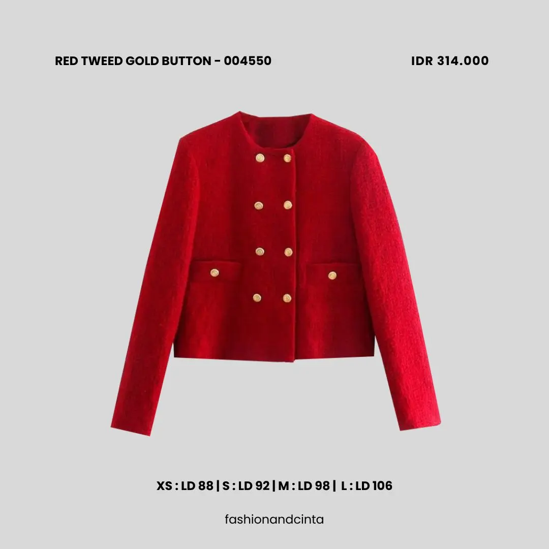 Blazer Wanita Tweed Kerja Merah Model 004550