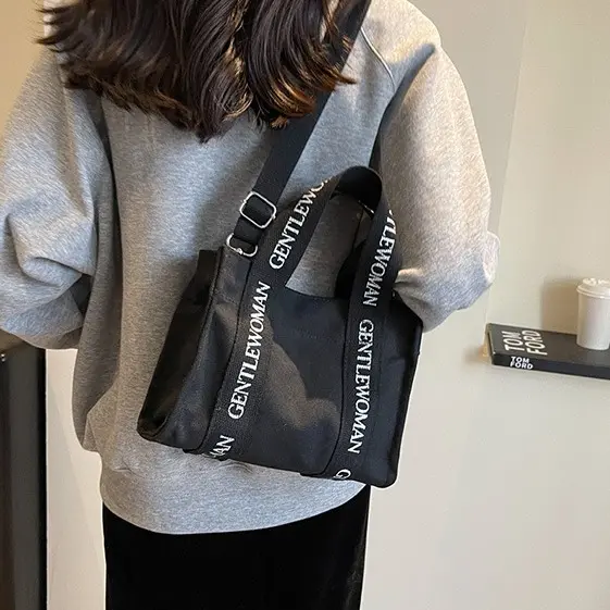 GENTLEWOMAN Printed canvas bag, small scale soft women, women tote bag, fashion, oblique shoulder bag, shopping sling bag, with zipper, ss24