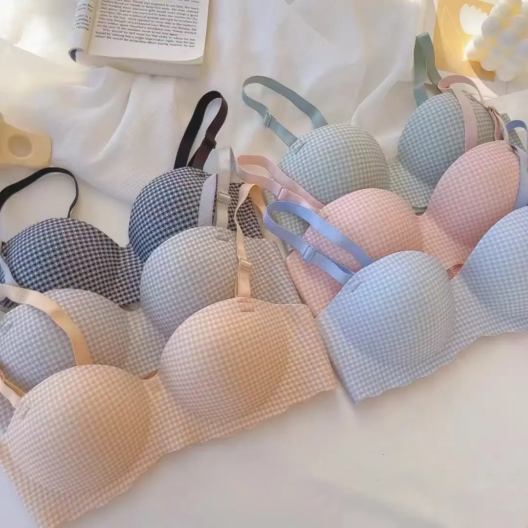 Bra Push Up Bh Premium tanpa kawat 3/4coverage penyangga motif kotak MK2 Seamless Wanita Basic