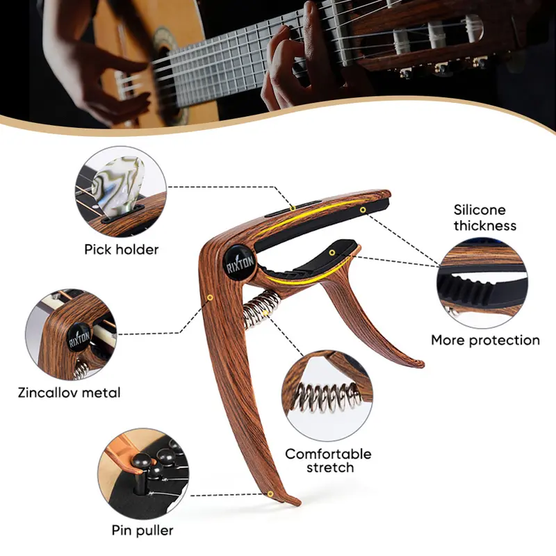 Rixton Guitar Capo Lgl 06 Clamp Aluminum Alloy Metal Wood Grain Quick Change Acoustic Capo 3