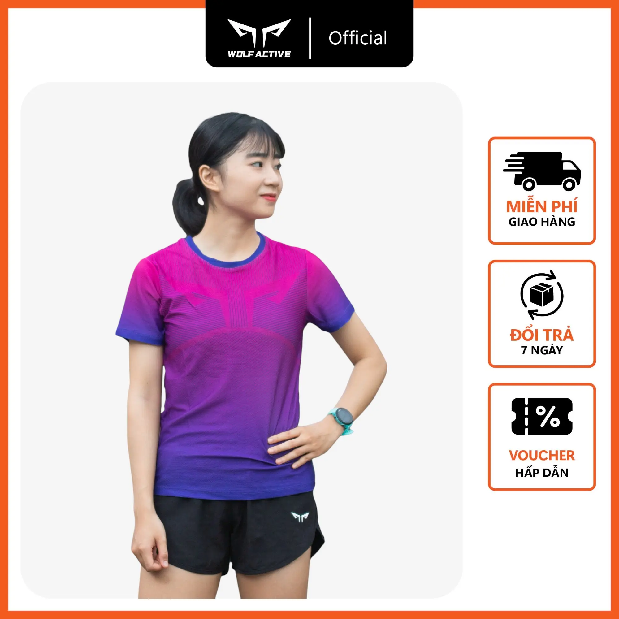 Áo Chạy Bộ Nữ Wolf Active Run Original 73, Chất Vải Wolf Active, Nhanh Khô, Co Giãn 4 Chiều, Form Áo Tôn Dáng