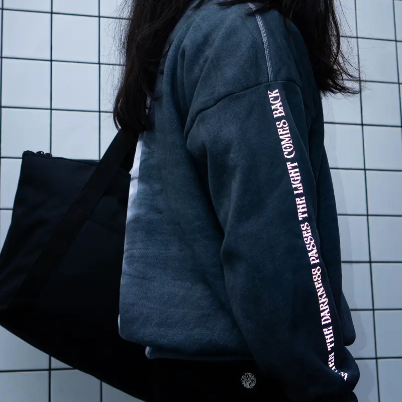 CURE, TWO SIDES BLACK, Hoodie Boxy, Tie Dye, Reflective, Fleece Katun 400 GSM Unisex Distro Keren Hitam 2