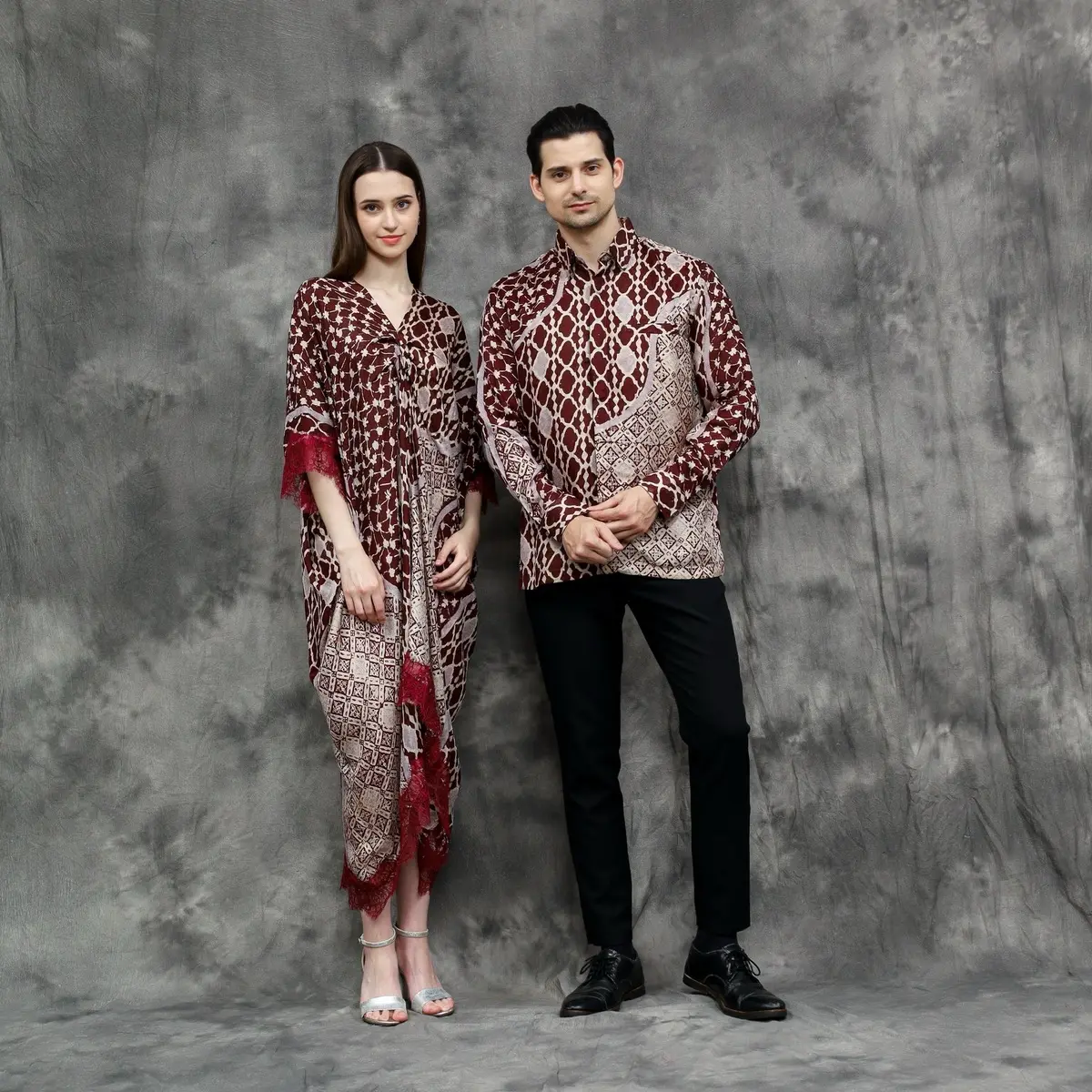 Couple Kaftan dan Kemeja Pria Bahan Viscose Batik Pasangan