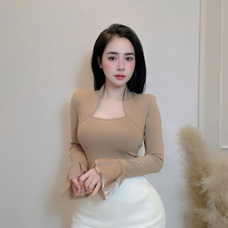  Áo Thun Nữ Tay Loe Phối Lụa Cổ Cách Điệu LP65 