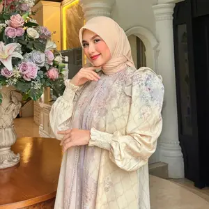 Hiraja - Gamis Aurora Romario Silk Mix Rompi Ceruty CerryLight Print Digital Mewah Elegant